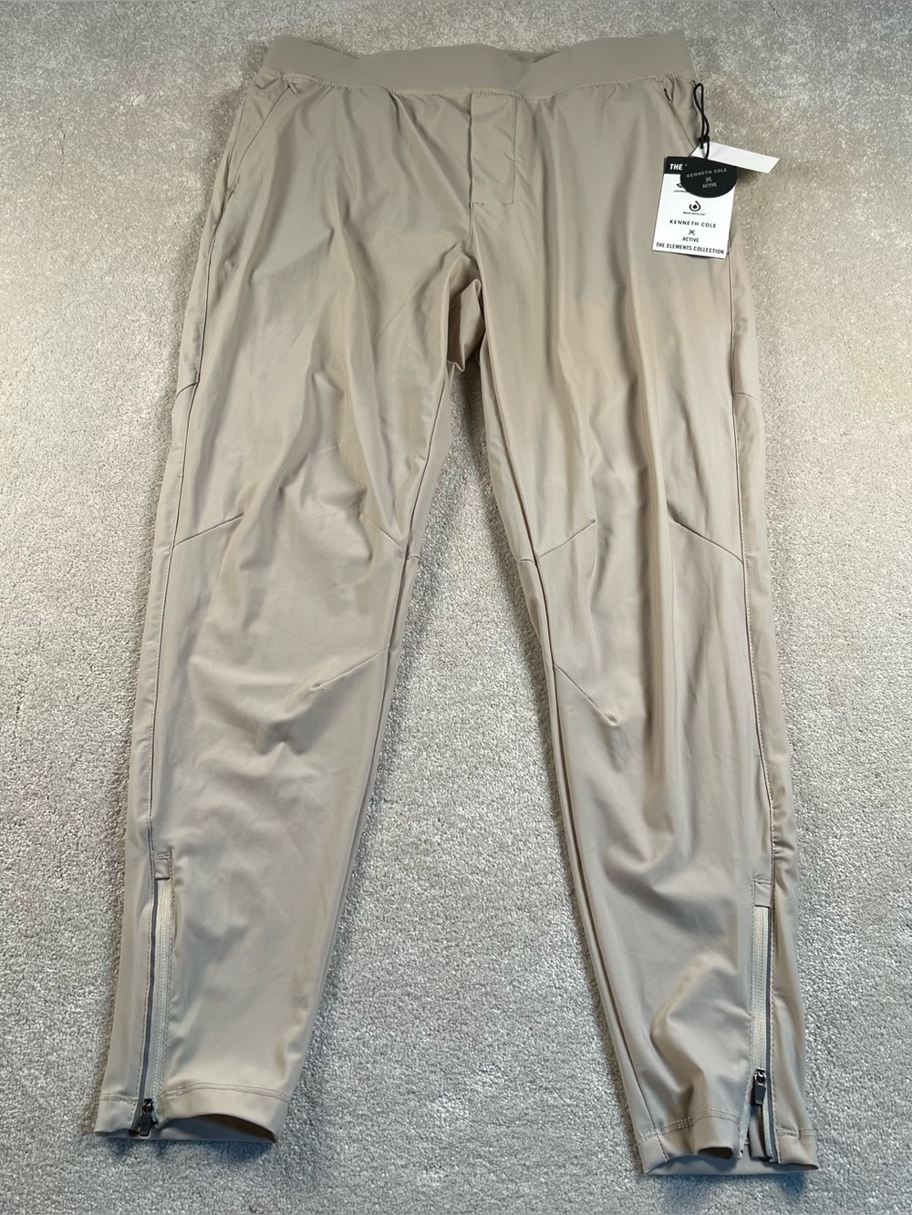 Kenneth Cole Men's Large Jogger Pants NWT Beige Khaki Casual Zipper Ankle